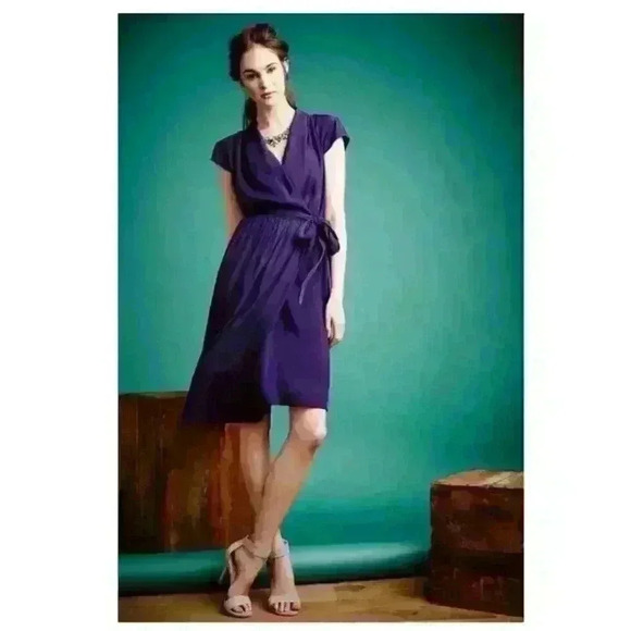 ANTHROPOLOGIE MAEVE SMALL NORONHA WRAP DRESS PURPLE FLOWY CAP SLEEVE EXQUISITE - Picture 9 of 10